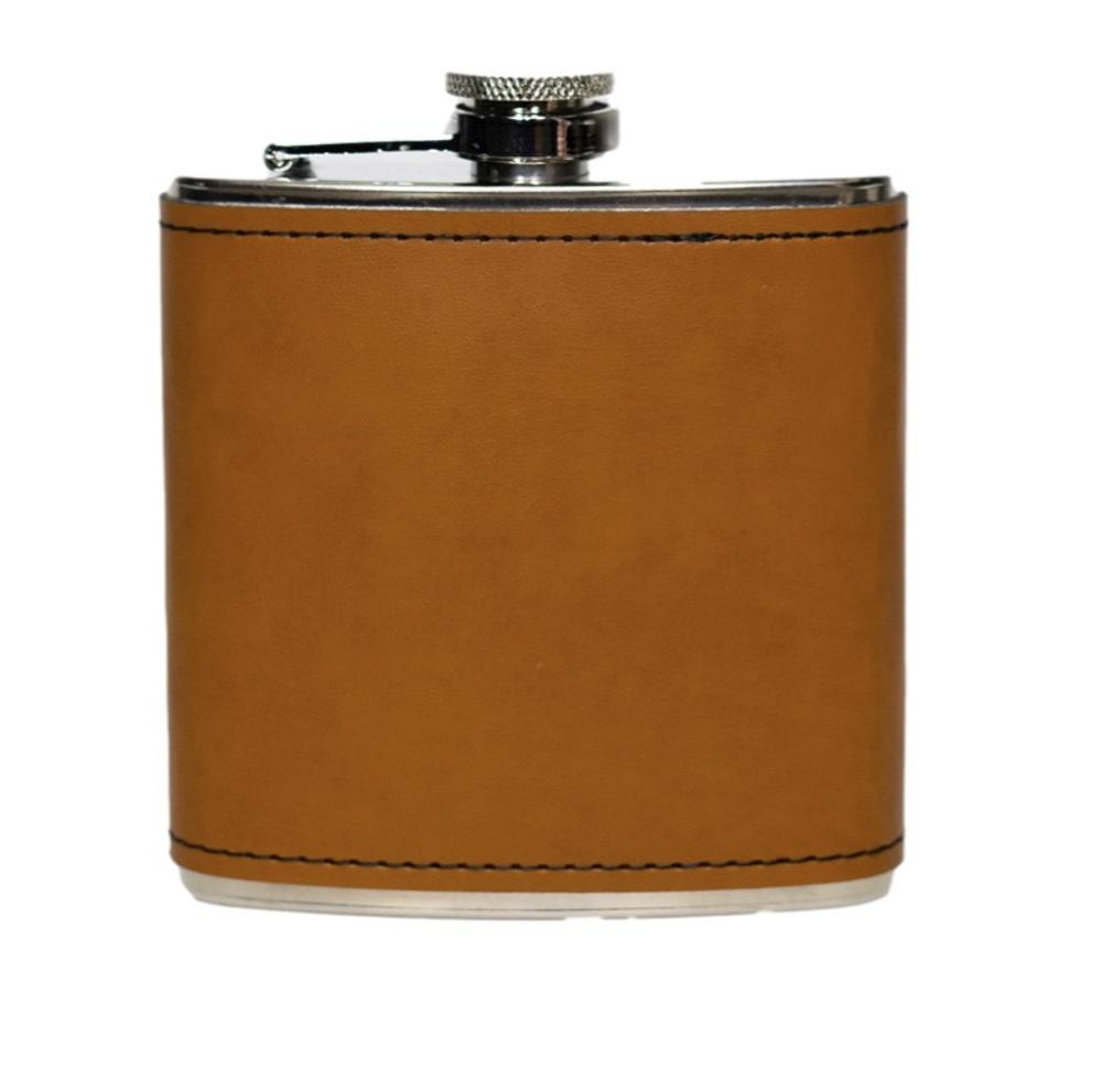 Personalized Silver Leather Wrapped Flasks - Choose from 3 Colors and 16 Designs 