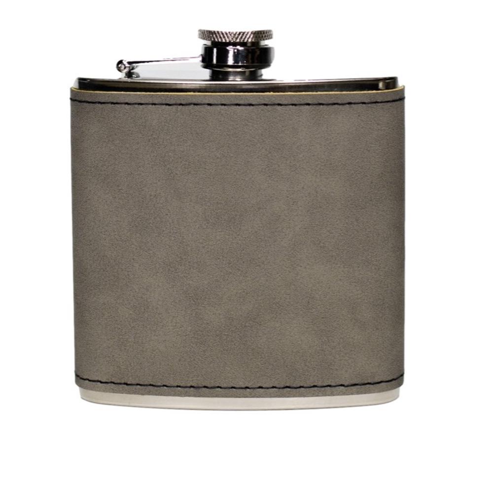 Personalized Silver Leather Wrapped Flasks - Choose from 3 Colors and 16 Designs 