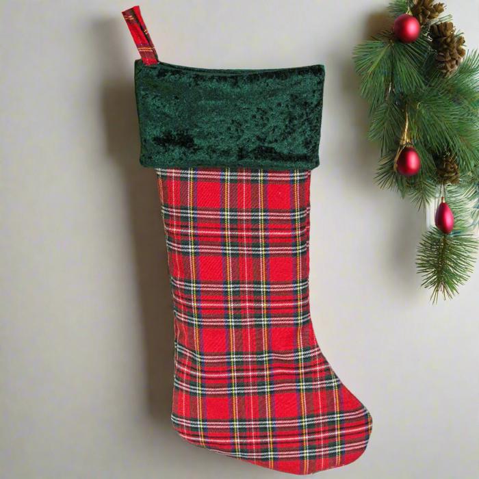 Personalized Red And Green Plaid Stockings - Printed - Choose from 29 Designs - Customized with Initial or Name