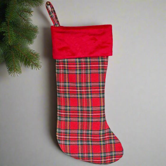 Personalized Red And Green Plaid Stockings - Printed - Choose from 29 Designs - Customized with Initial or Name