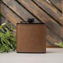 Dark Brown Personalized Leather Wrapped Black Flasks - Choose from 3 Colors and 16 Designs