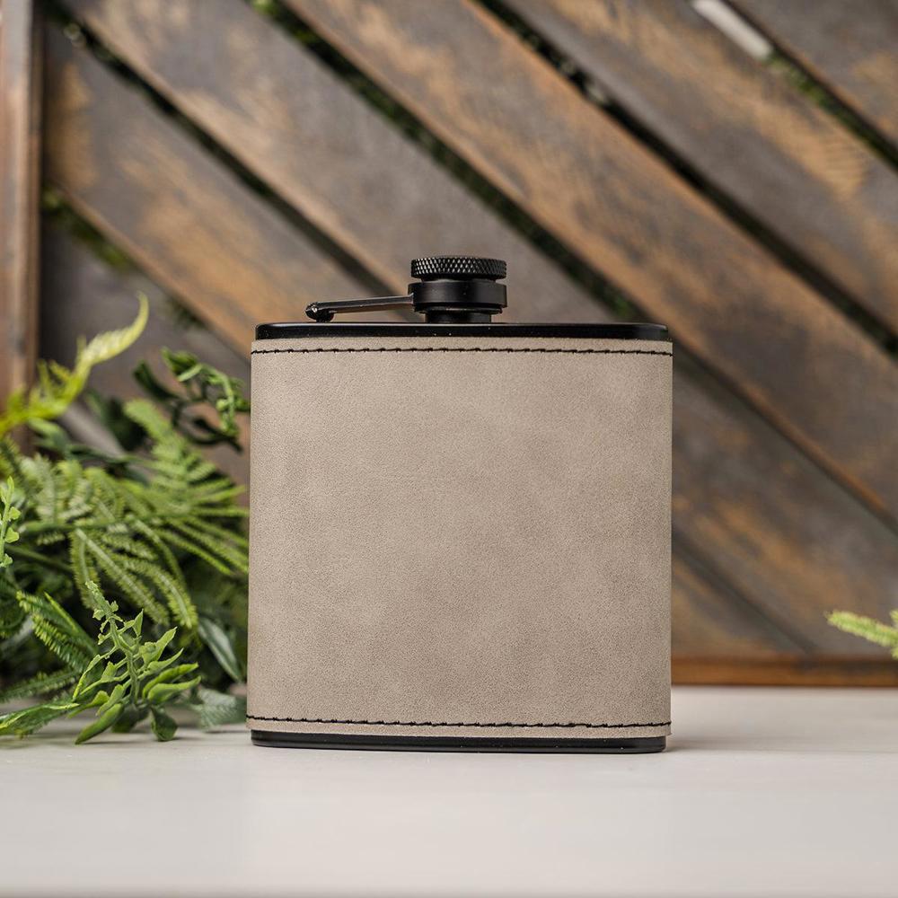 Personalized Leather Wrapped Black Flasks - Choose from 3 Colors and 16 Designs