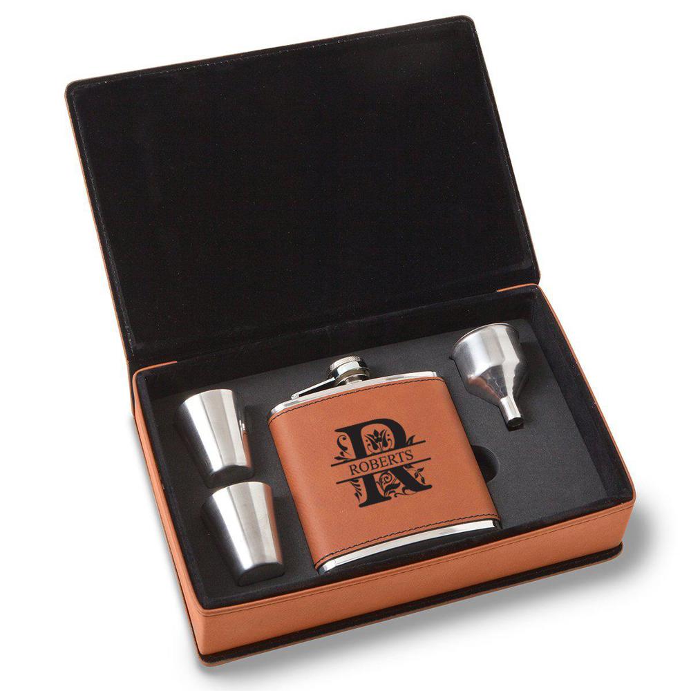 Personalized Rawhide Flask Set - Choose from 7 Designs - Holiday Gift for Men