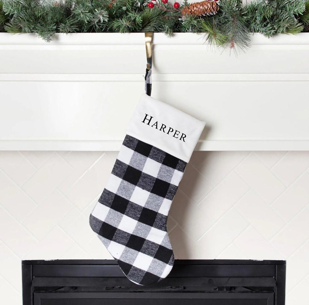 Personalized Red and Black Plaid Christmas Stockings - Choose from 2 Colors and 12 Designs