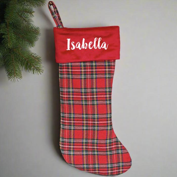 Personalized Red And Green Plaid Stockings - Printed - Choose from 29 Designs - Customized with Initial or Name