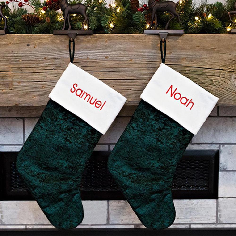 Personalized Velvet Christmas Stockings with Embroidered Name - Choose from 2 Colors and 2 Font Designs