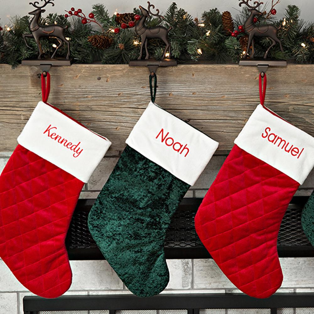 Personalized Velvet Christmas Stockings with Embroidered Name - Choose from 2 Colors and 2 Font Designs