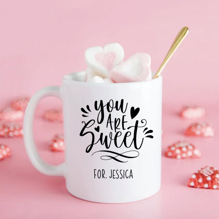 Personalized Valentine’s Day Mugs 11 oz - Black Calligraphy Designs - Choose from 7 Designs