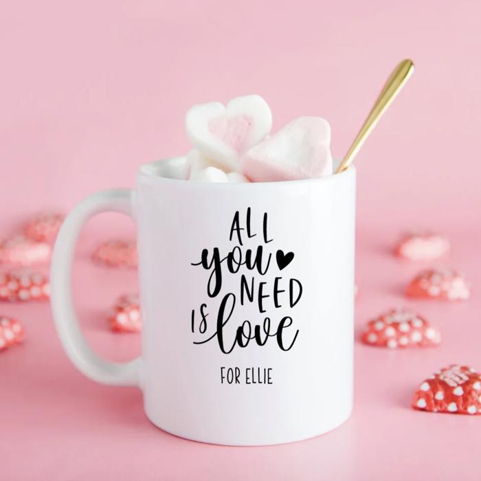 Personalized Valentine’s Day Mugs 11 oz - Black Calligraphy Designs - Choose from 7 Designs