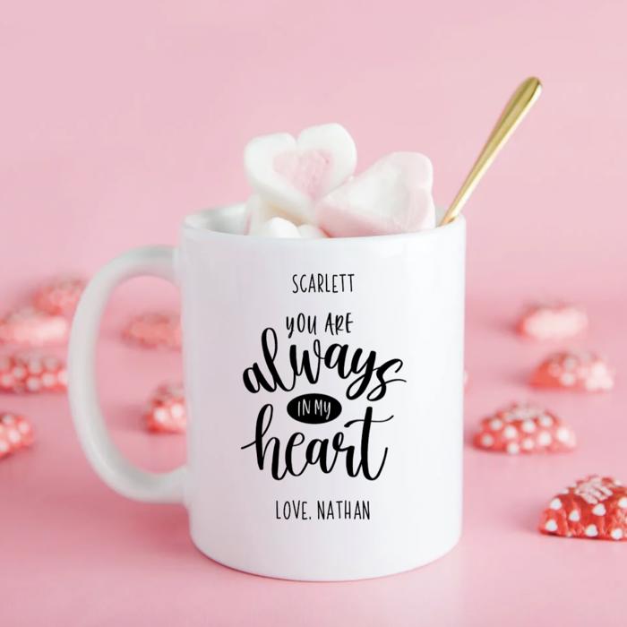 Personalized Valentine’s Day Mugs 11 oz - Black Calligraphy Designs - Choose from 7 Designs