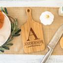  Personalized Mini Handled Bamboo Cutting Board - 5" x 11" - Choose from 8 Engraving Designs