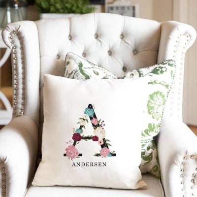 Personalized Floral Alphabet Throw Pillow Covers (NO Insert Included) - 18" x 18" - New Year Gift for Women