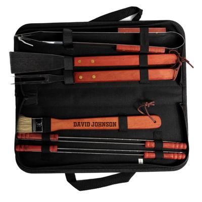 Personalized BBQ Set with Bag | Includes 3 Laser Engraved Tools | Choose from 2 Wood Variants