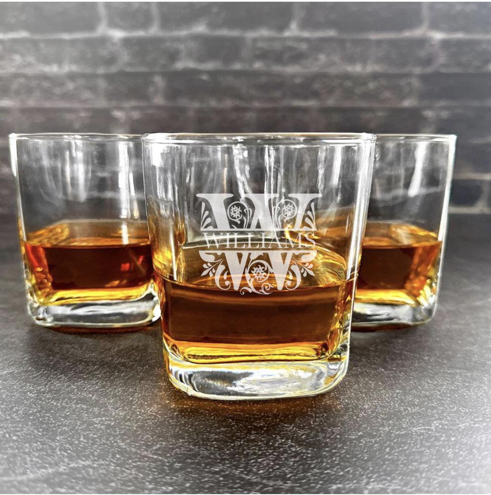 Personalized Square Cocktail Glasses - Single Glass Only - Choose from 17 Designs