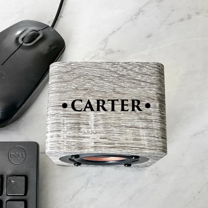 Personalized Gray Bluetooth Speaker - UV Printed (Black Text) - Unique Wedding Party Favor