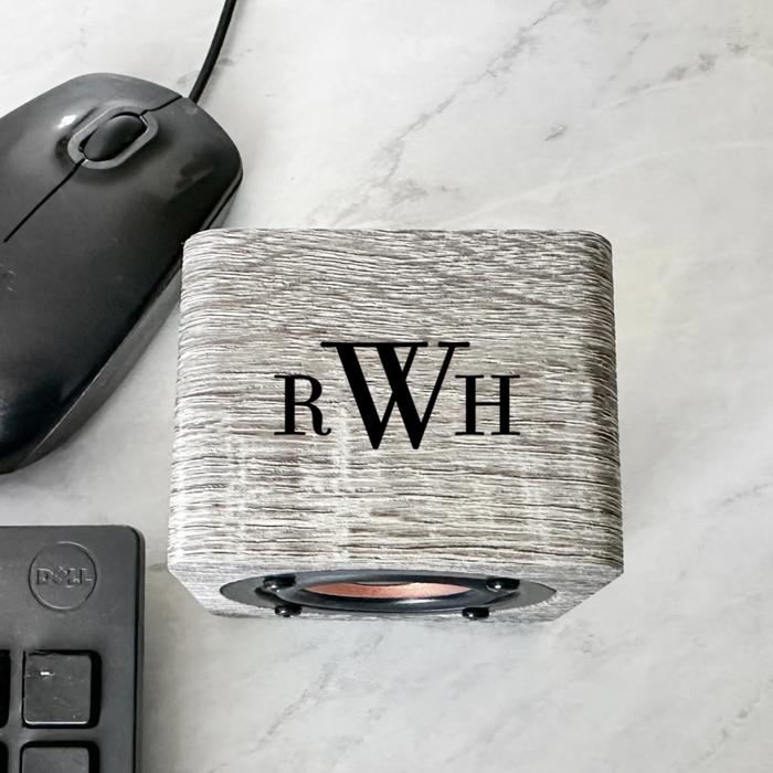 Personalized Gray Bluetooth Speaker - UV Printed (Black Text) - Unique Wedding Party Favor