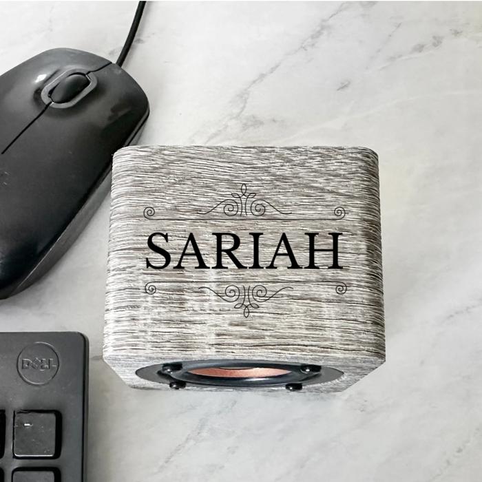 Personalized Gray Bluetooth Speaker - UV Printed (Black Text) - Unique Wedding Party Favor