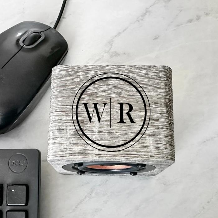 Personalized Gray Bluetooth Speaker - UV Printed (Black Text) - Unique Wedding Party Favor