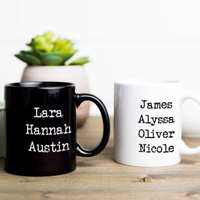 Personalized Family Names Mugs - Choose from White and Black - Add Up to 8 Names
