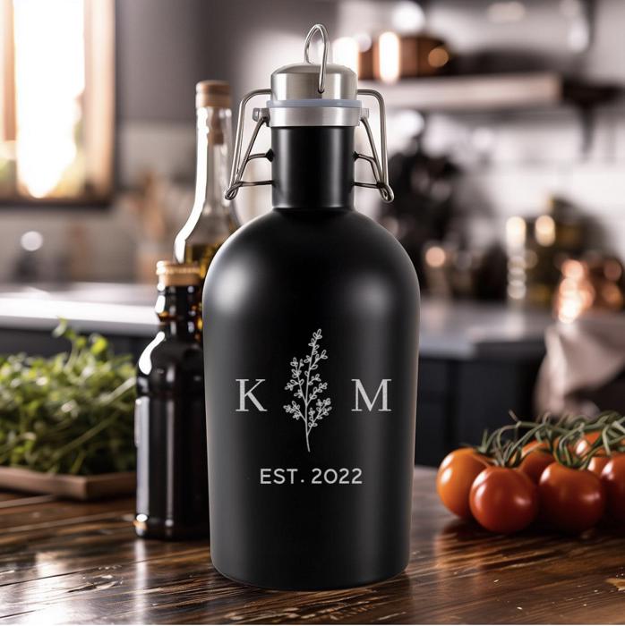 Personalized Black Stainless Growler - Wedding Couples Edition