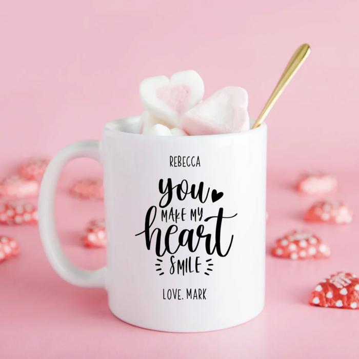 Personalized Valentine’s Day Mugs 11 oz - Black Calligraphy Designs - Choose from 7 Designs