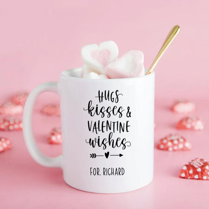 Personalized Valentine’s Day Mugs 11 oz - Black Calligraphy Designs - Choose from 7 Designs