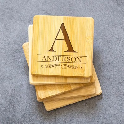 Personalized Bamboo Coasters - Set of 4 - Choose from 27 Designs