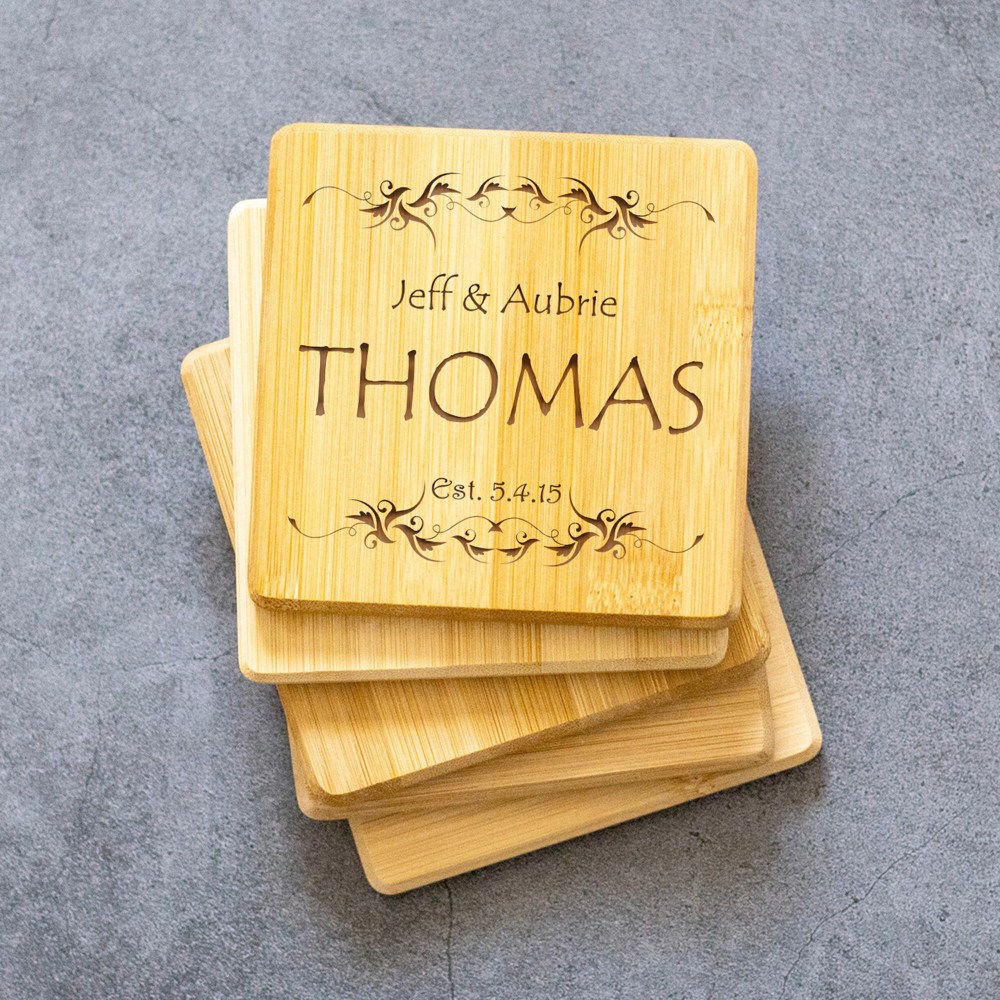 Personalized Bamboo Coasters - Set of 4 - Choose from 27 Designs