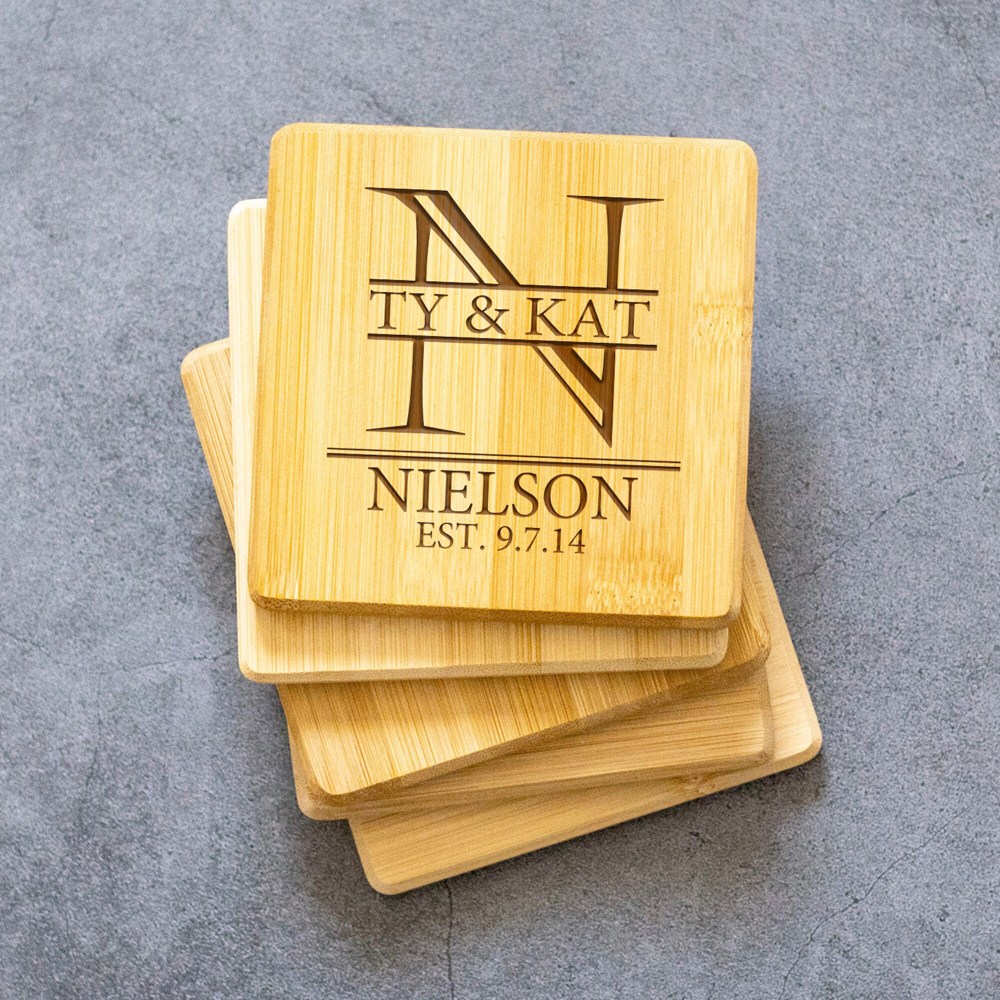 Personalized Bamboo Coasters - Set of 4 - Choose from 27 Designs