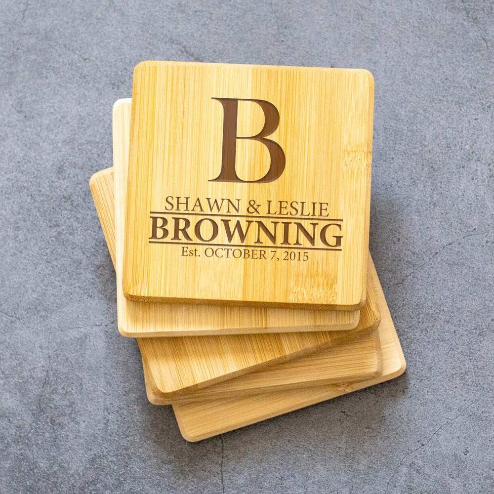 Personalized Bamboo Coasters - Set of 4 - Choose from 27 Designs