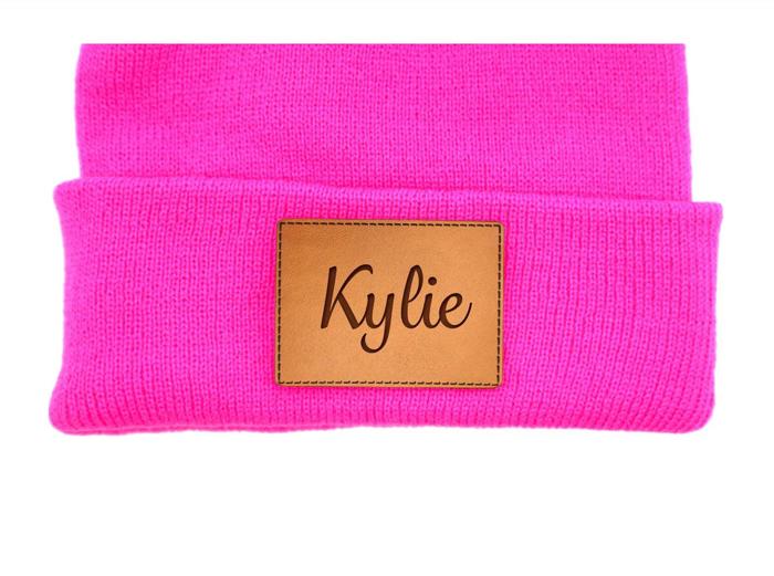 Personalized Small Knit Beanies for Kids - Choose from 7 Colors and 15 Patch Text Designs