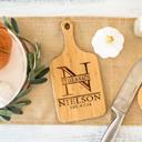  Personalized Mini Handled Bamboo Cutting Board - 5" x 11" - Choose from 8 Engraving Designs