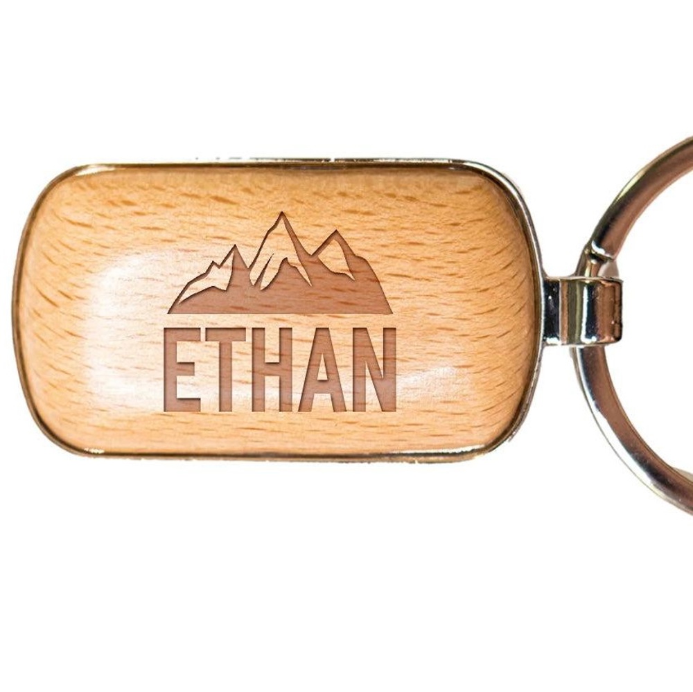 Personalized Rounded Corner Wooden Keychain - Choose from 20 Engraving Designs - Stocking Stuffers for Men and Women