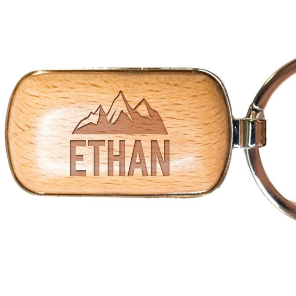 Personalized Rounded Corner Wooden Keychain - Choose from 20 Engraving Designs - Stocking Stuffers for Men and Women