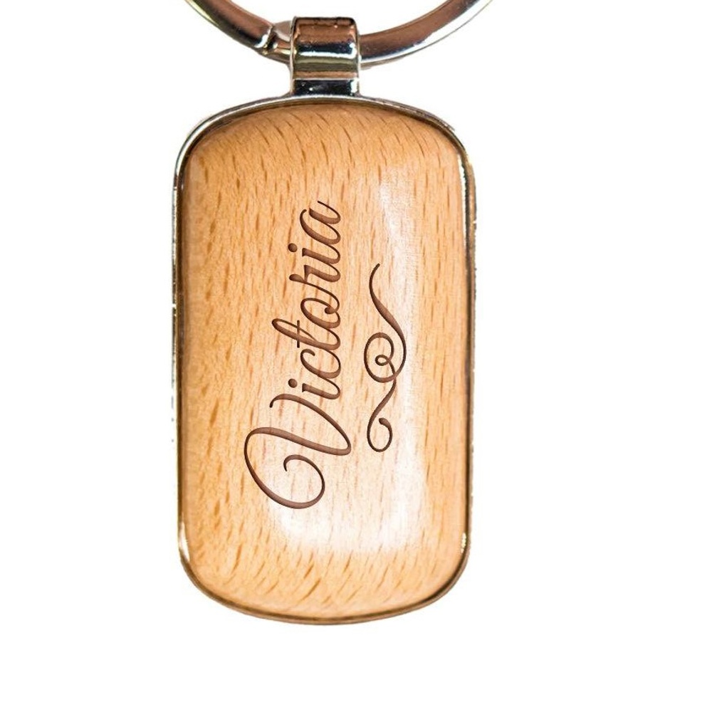 Personalized Rounded Corner Wooden Keychain - Choose from 20 Engraving Designs - Stocking Stuffers for Men and Women