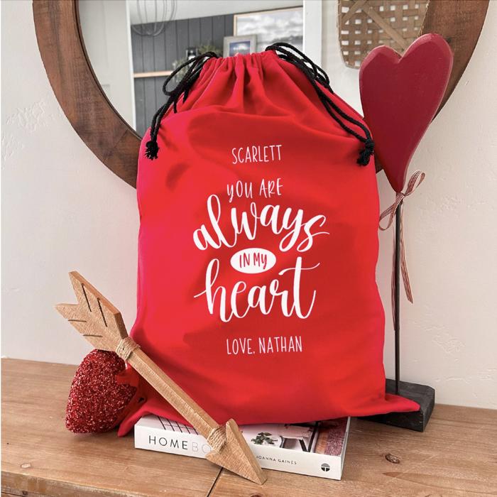 Personalized Valentine Gift Bag, Red Canvas (Choose from Small or Large) - Customized Love Themed Gift Bag - Anniversary Gift for Him or Her