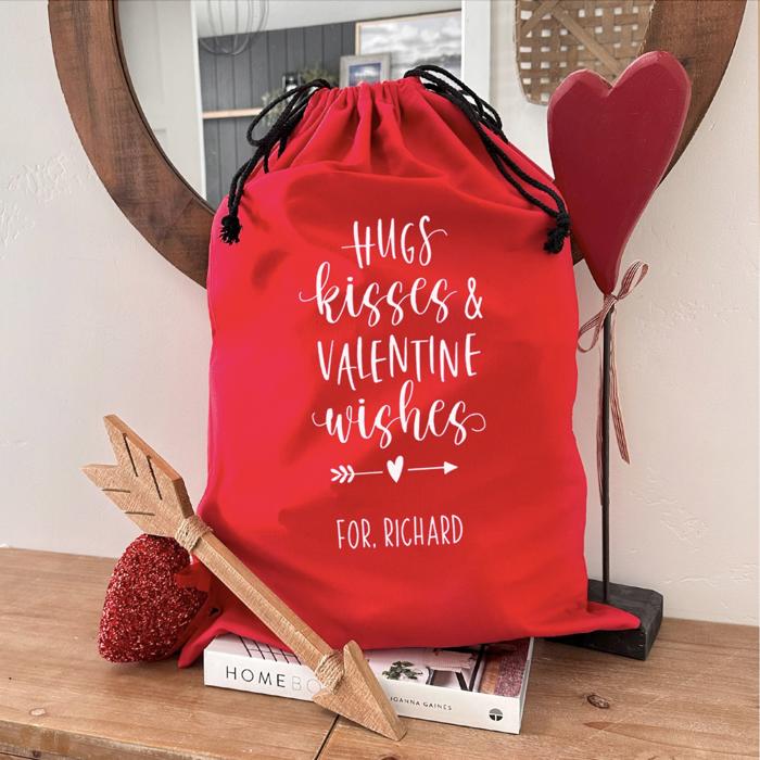 Personalized Valentine Gift Bag, Red Canvas (Choose from Small or Large) - Customized Love Themed Gift Bag - Anniversary Gift for Him or Her