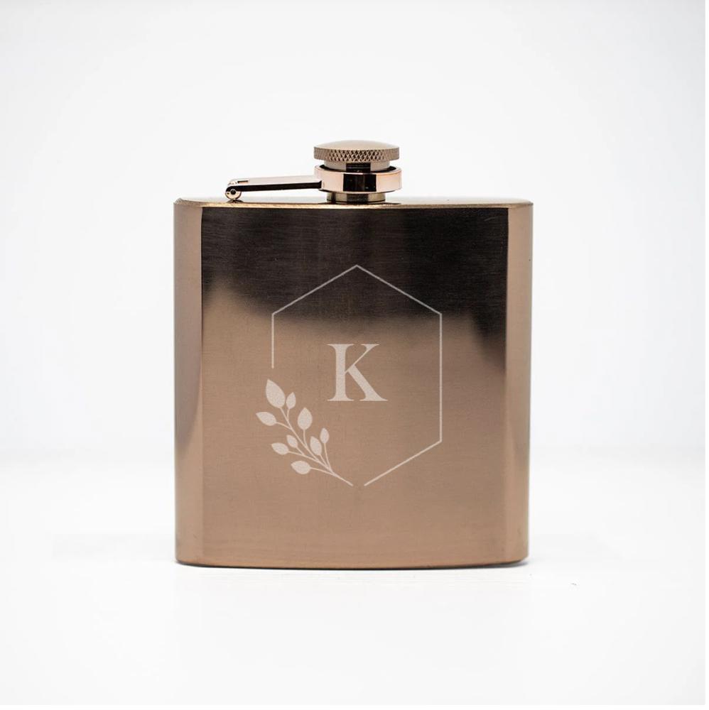 Personalized Rose Gold Flask Set with Shot Glasses - Choose from 20 Designs