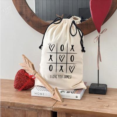 Personalized Valentine Gift Bag, White Canvas (Small 14" x 20.5") - Customized Love Themed Gift Bag - Anniversary Gift for Him or Her