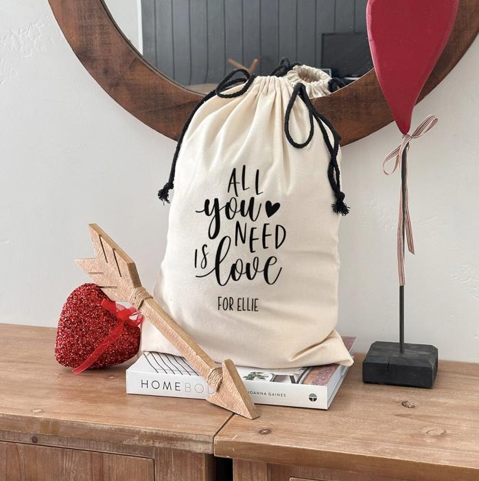 Personalized Valentine Gift Bag, White Canvas (Small 14" x 20.5") - Customized Love Themed Gift Bag - Anniversary Gift for Him or Her