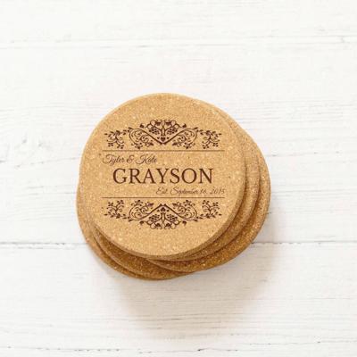 Set of 4 Personalized Cork Coasters - Choose from 10 Designs