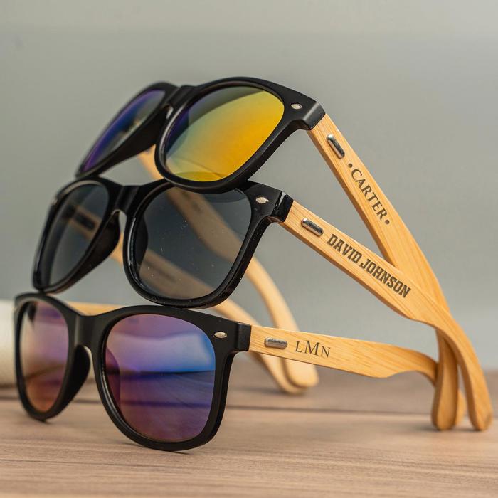 Personalized Wood Sunglasses - Choose from 7 Lens Colors and 10 Engraving Designs - Stocking Stuffers