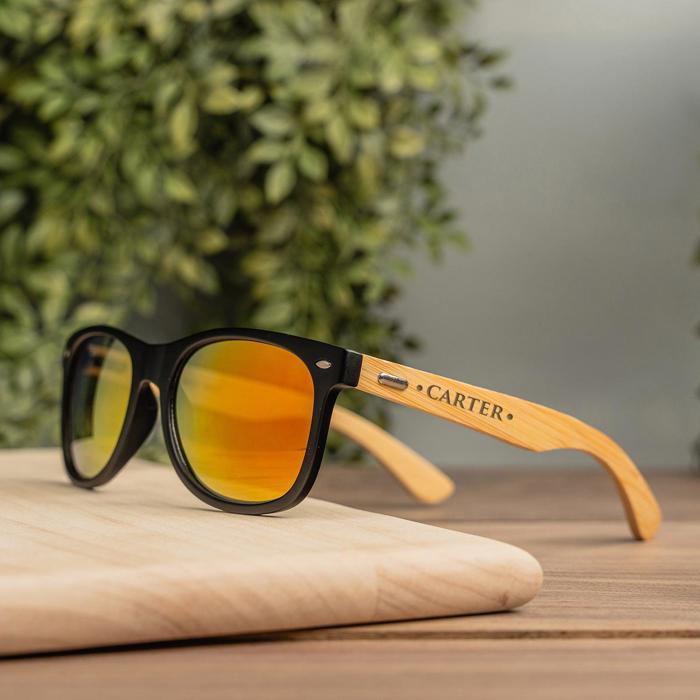 Personalized Wood Sunglasses - Choose from 7 Lens Colors and 10 Engraving Designs - Stocking Stuffers