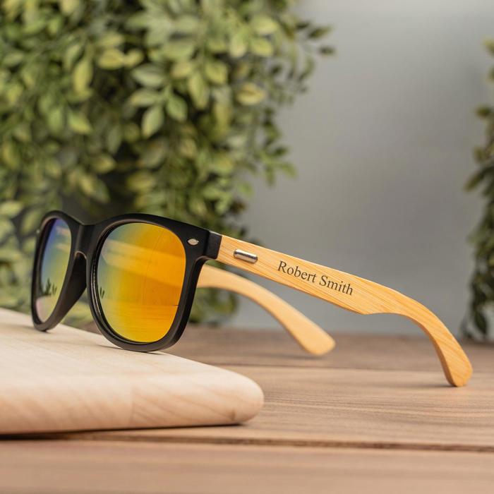 Personalized Wood Sunglasses - Choose from 7 Lens Colors and 10 Engraving Designs - Stocking Stuffers