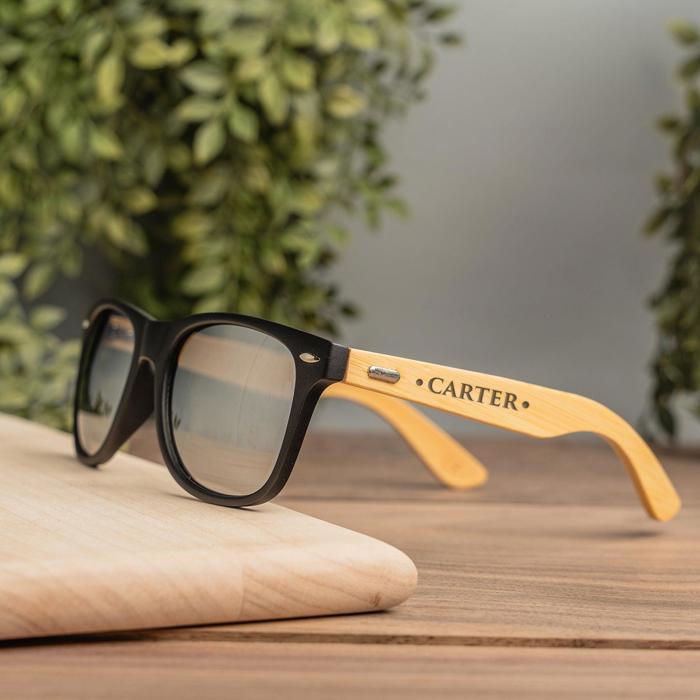 Personalized Wood Sunglasses - Choose from 7 Lens Colors and 10 Engraving Designs - Stocking Stuffers
