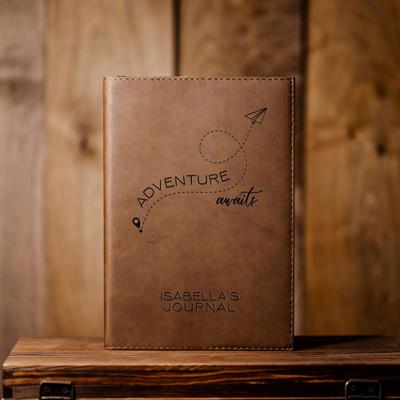Personalized Brown Faux Leather Journal | Choose from 10 Designs | 100 Blank Pages
