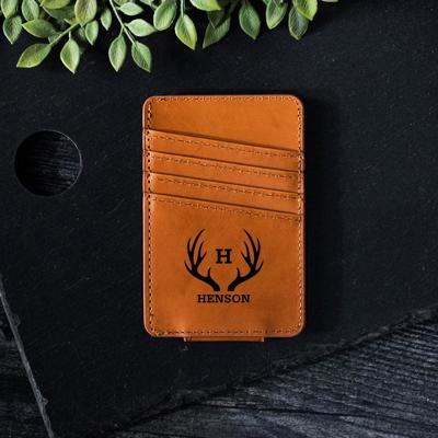 Personalized Leather Magnetic Money Clip - Choose from 3 Colors and 20 Designs - Stocking Stuffers for Men