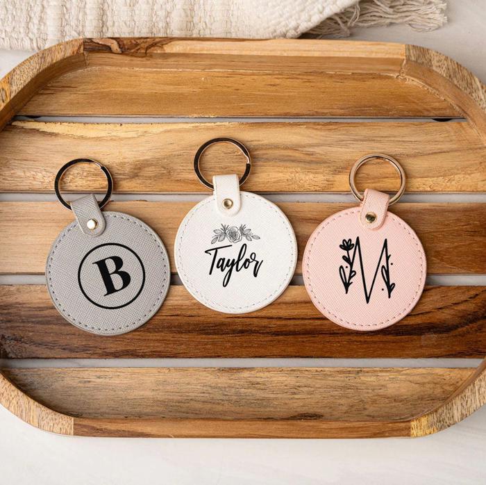 Personalized Circle Leather Tag | Choose from 4 Colors and 24 Designs