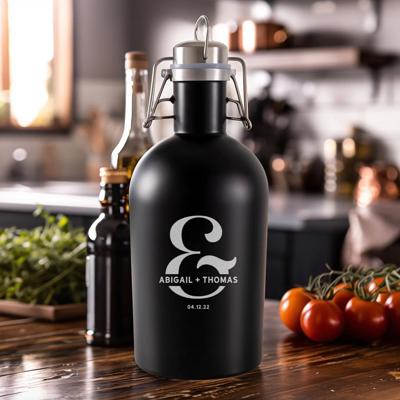 Personalized Black Stainless Growler - Wedding Couples Edition