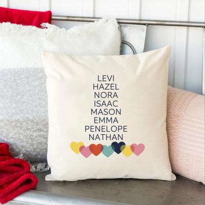 Personalized Valentine's Day Family Names with Hearts Throw Pillow